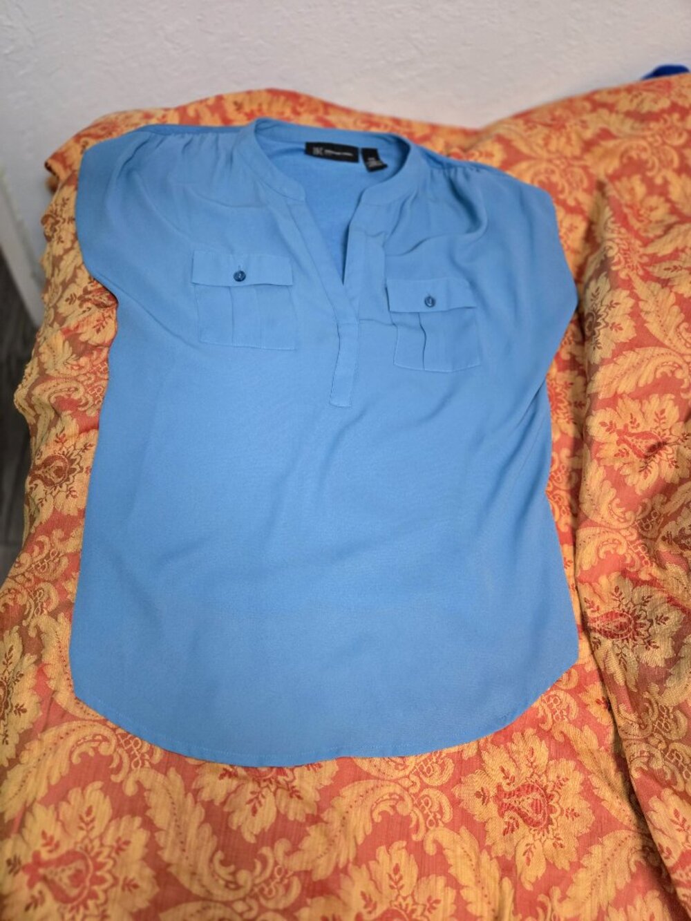 INC Petite V-Neck Blouse PS – Blue Teal Flowy Top